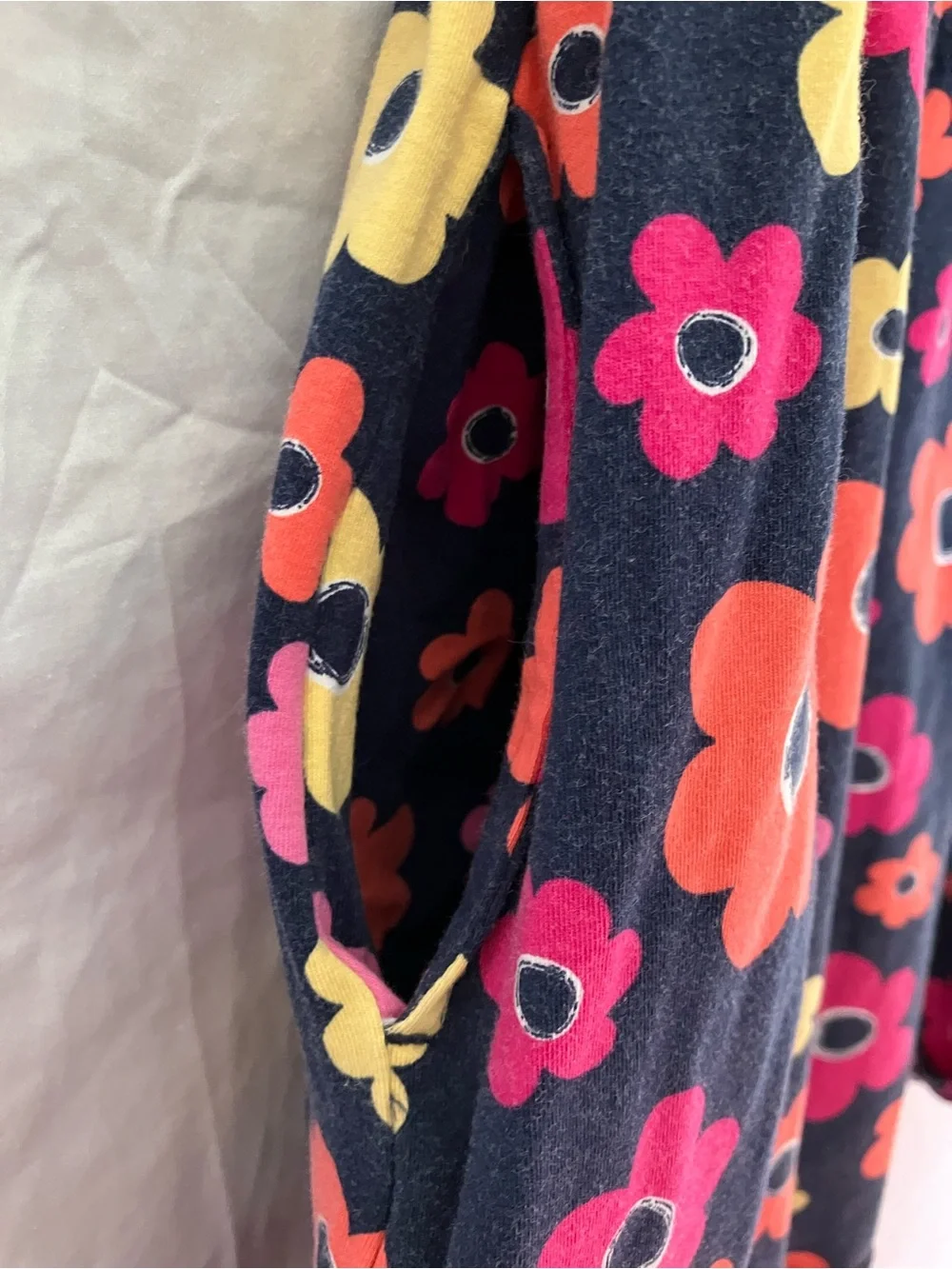 Lands' End Girls Floral Print Cotton Knit Dress with Pockets - Size L (6X-7)